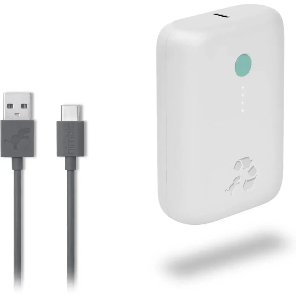Nimble Champ Lite 5K Portable Charger, 15W USB-C Fast Charging Power Bank, White